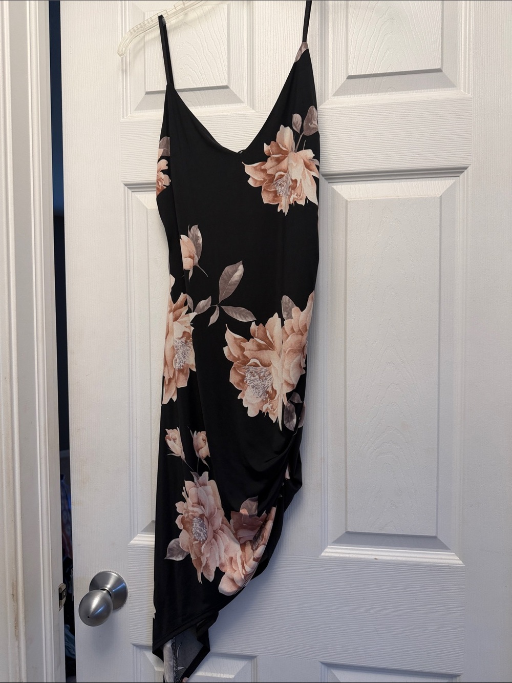 Unique Floral Slip Dress in Black with Blush Flowers